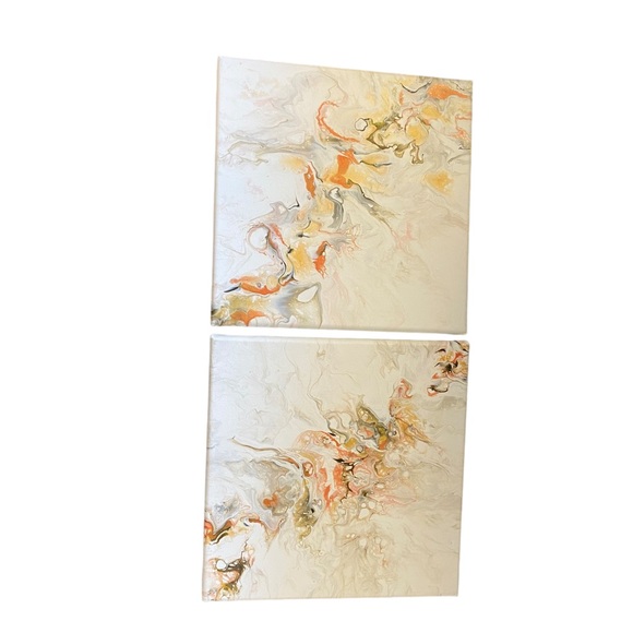 Set of two abstract acrylic pour sets acrylic blow out metallic - Picture 11 of 12